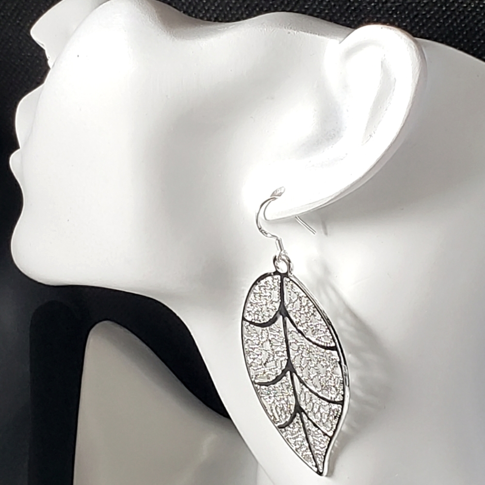 925 sterling silver leaf drop earring